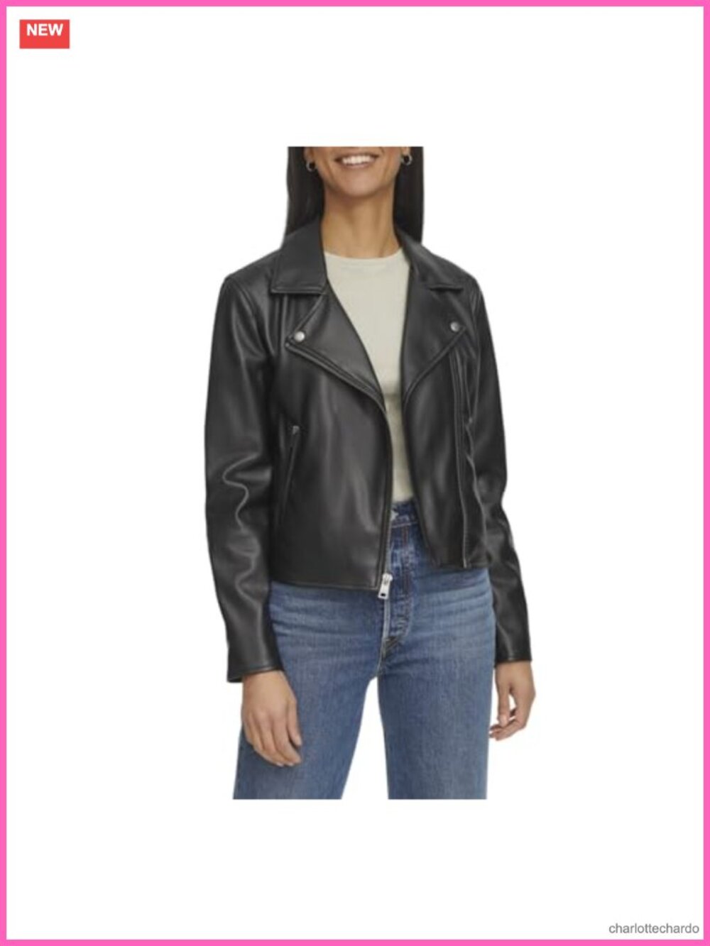 Faux Leather Moto Jacket Asymmetrical Zip Snap Collar Coat